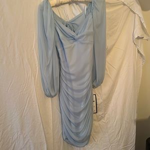 Sky/ baby blue ruched dress with back cut out detail
